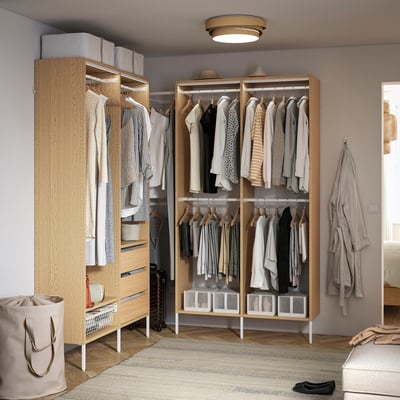 AURDAL Wardrobe combination, oak veneer/white, 70 7/8-83 7/8x15 3/4x87 "