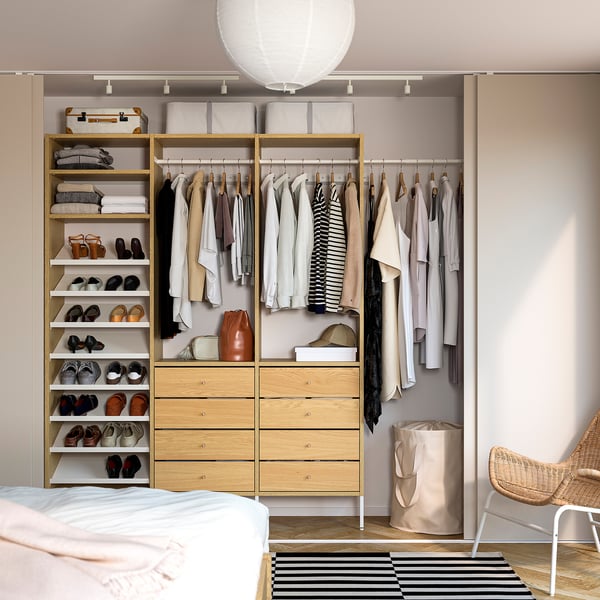 AURDAL Wardrobe combination, oak veneer/white, 95 1/8-108 1/8x15 3/4x87 "