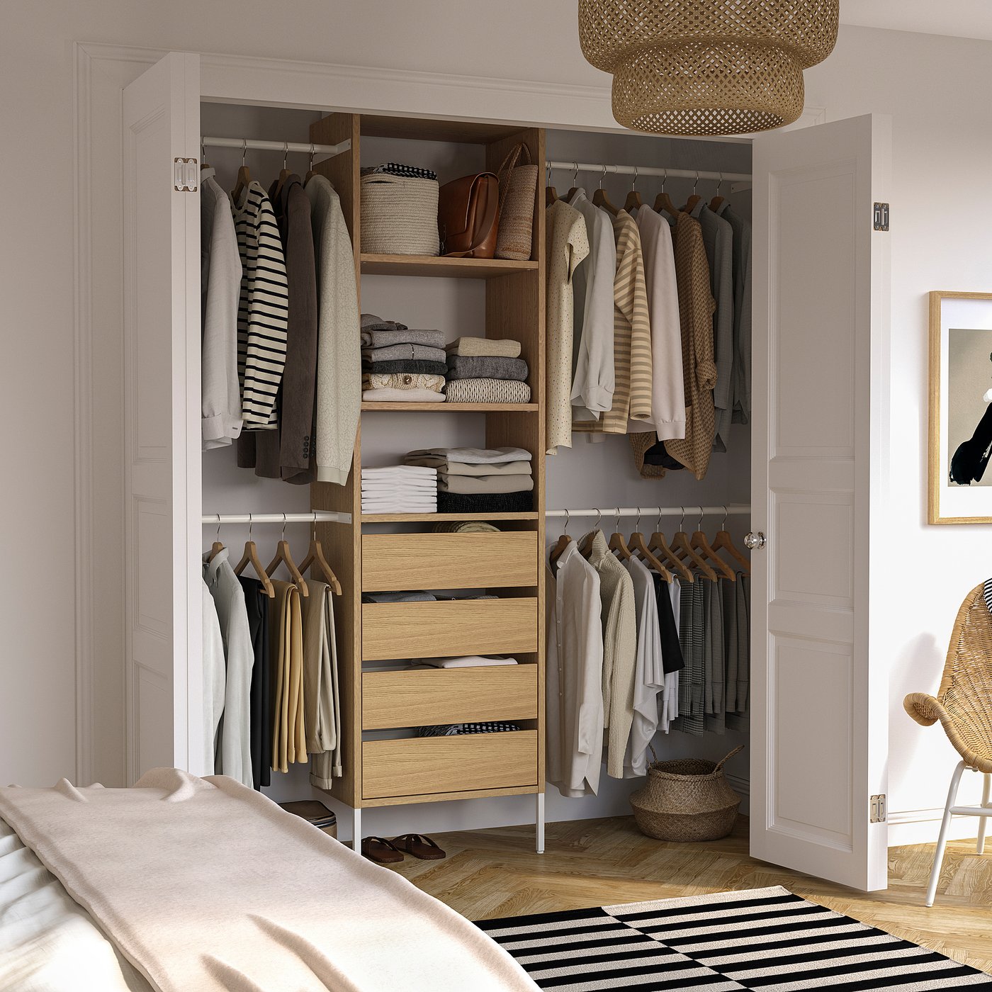 AURDAL wardrobe combination, oak veneer/white, 681/2-941/2x153