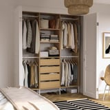 AURDAL Wardrobe combination, oak veneer/white, 74 3/4x15 3/4x87 "