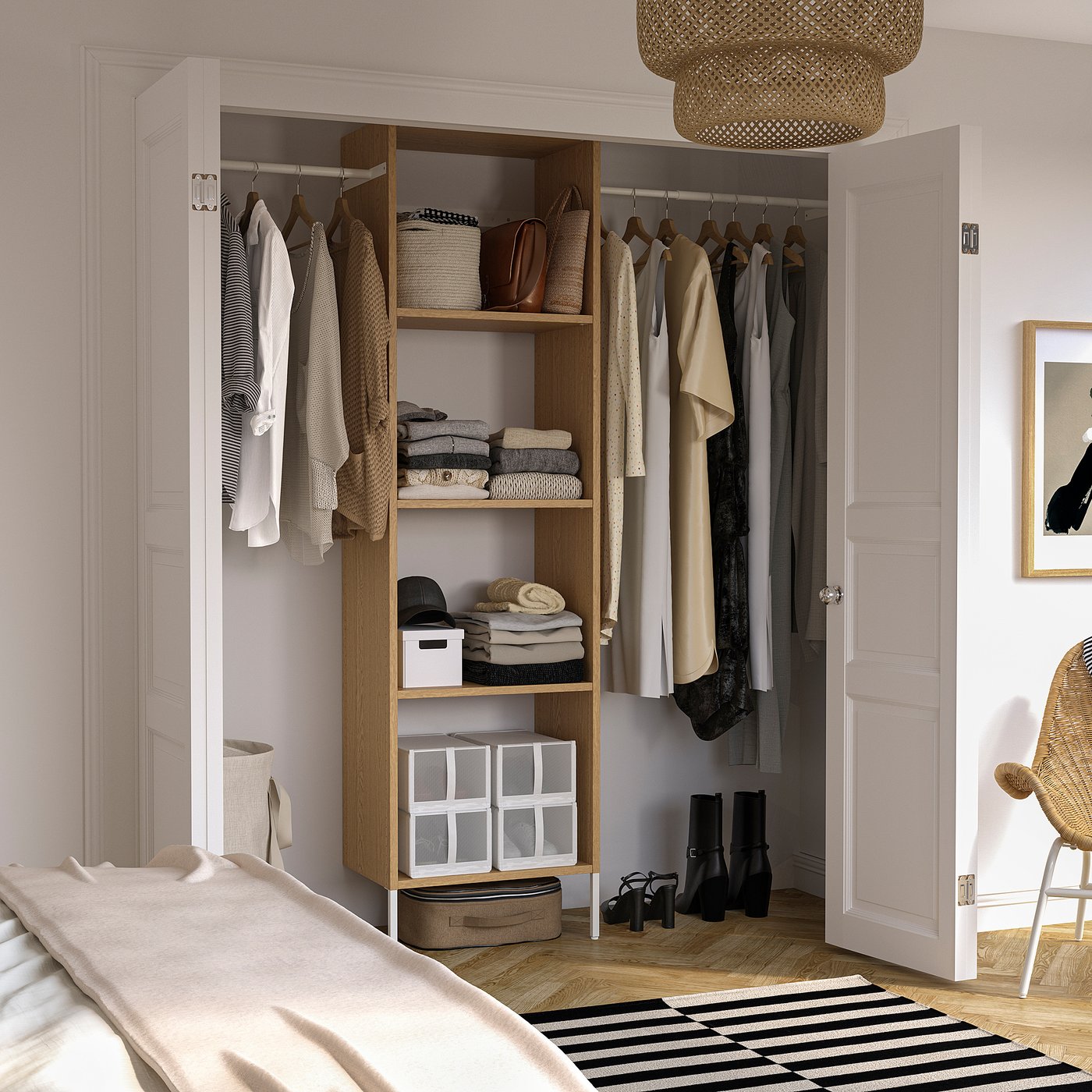 AURDAL wardrobe combination, oak veneer/white, 681/2-941/2x153