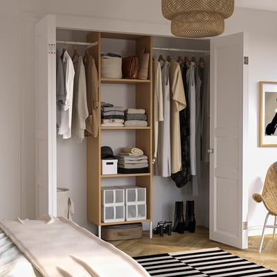 AURDAL Wardrobe combination, oak veneer/white, 68 1/2-94 1/2x15 3/4x87 "