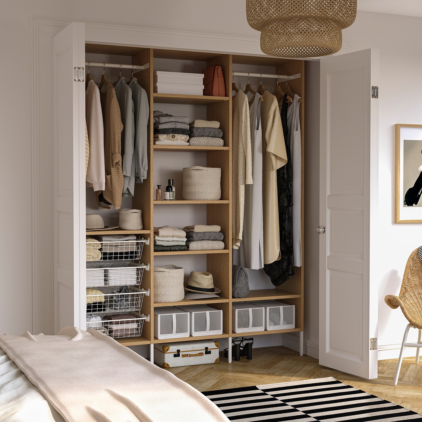 AURDAL wardrobe combination, oak veneer/white, 743/4x153/4x87
