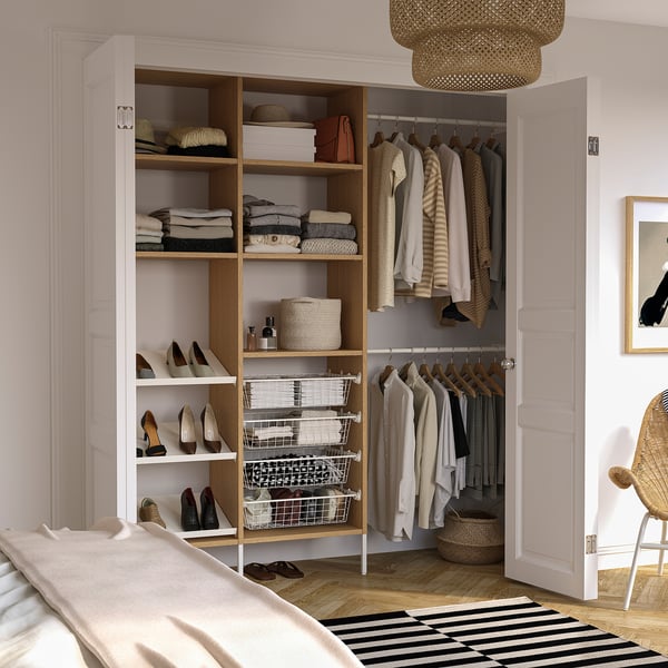 AURDAL Wardrobe combination, oak veneer/white, 70 5/8-83 5/8x15 3/4x87 "
