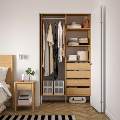 AURDAL Wardrobe combination, oak veneer/white, 49 1/4x15 3/4x87 "