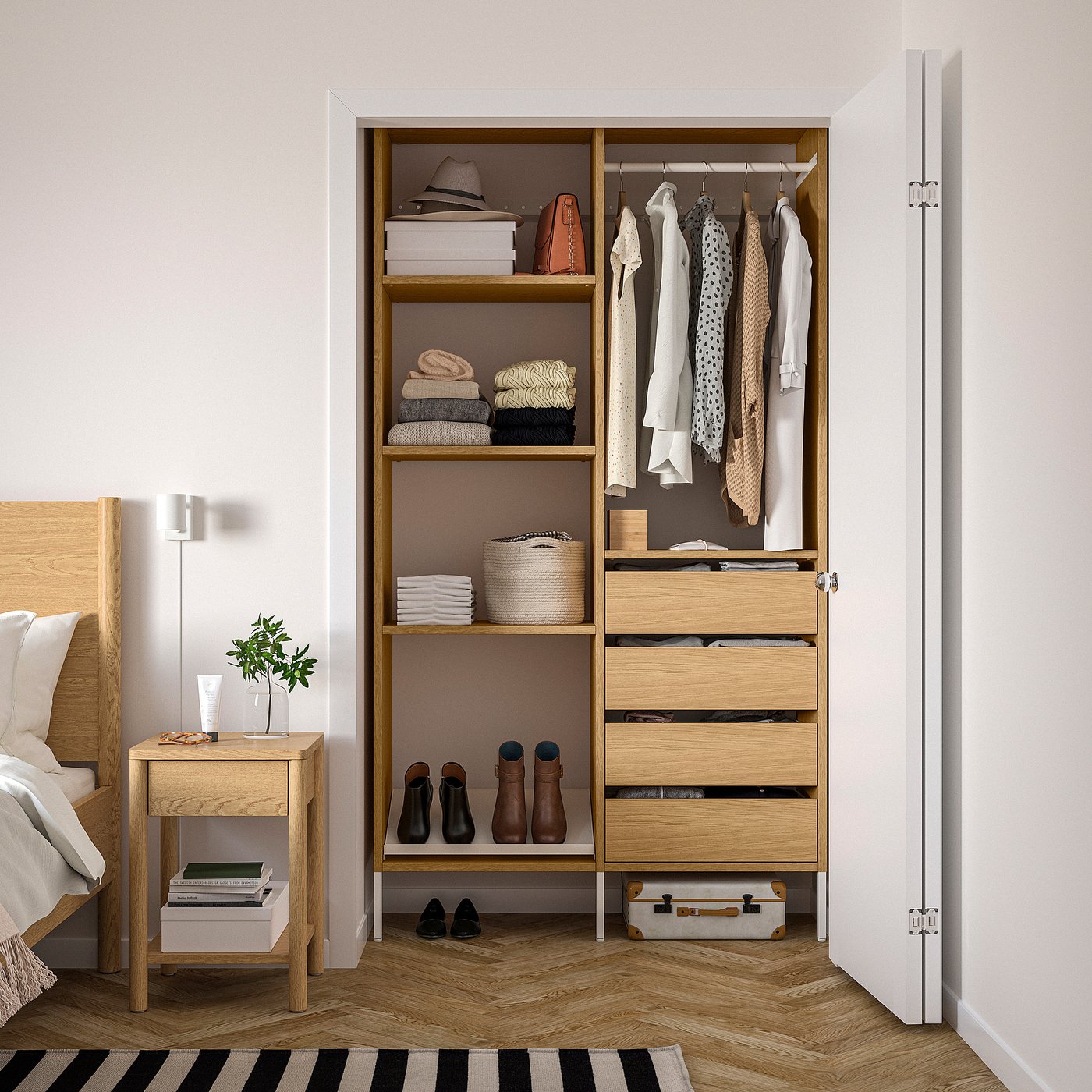 AURDAL wardrobe combination, oak veneer/white, 491/4x153/4x87