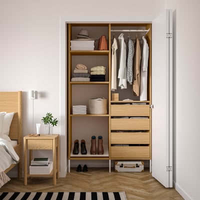 AURDAL Wardrobe combination, oak veneer/white, 49 1/4x15 3/4x87 "