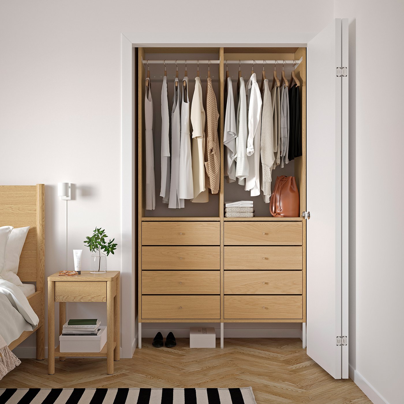 AURDAL wardrobe combination, oak veneer/white, 491/4x153/4x87