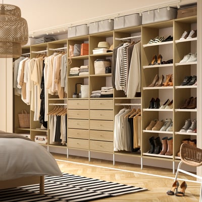 AURDAL Wardrobe combination, oak veneer/white, 196 7/8x15 3/4x87 "