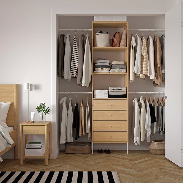 AURDAL Wardrobe combination, oak veneer/white, 68 1/2-94 1/2x15 3/4x87 "
