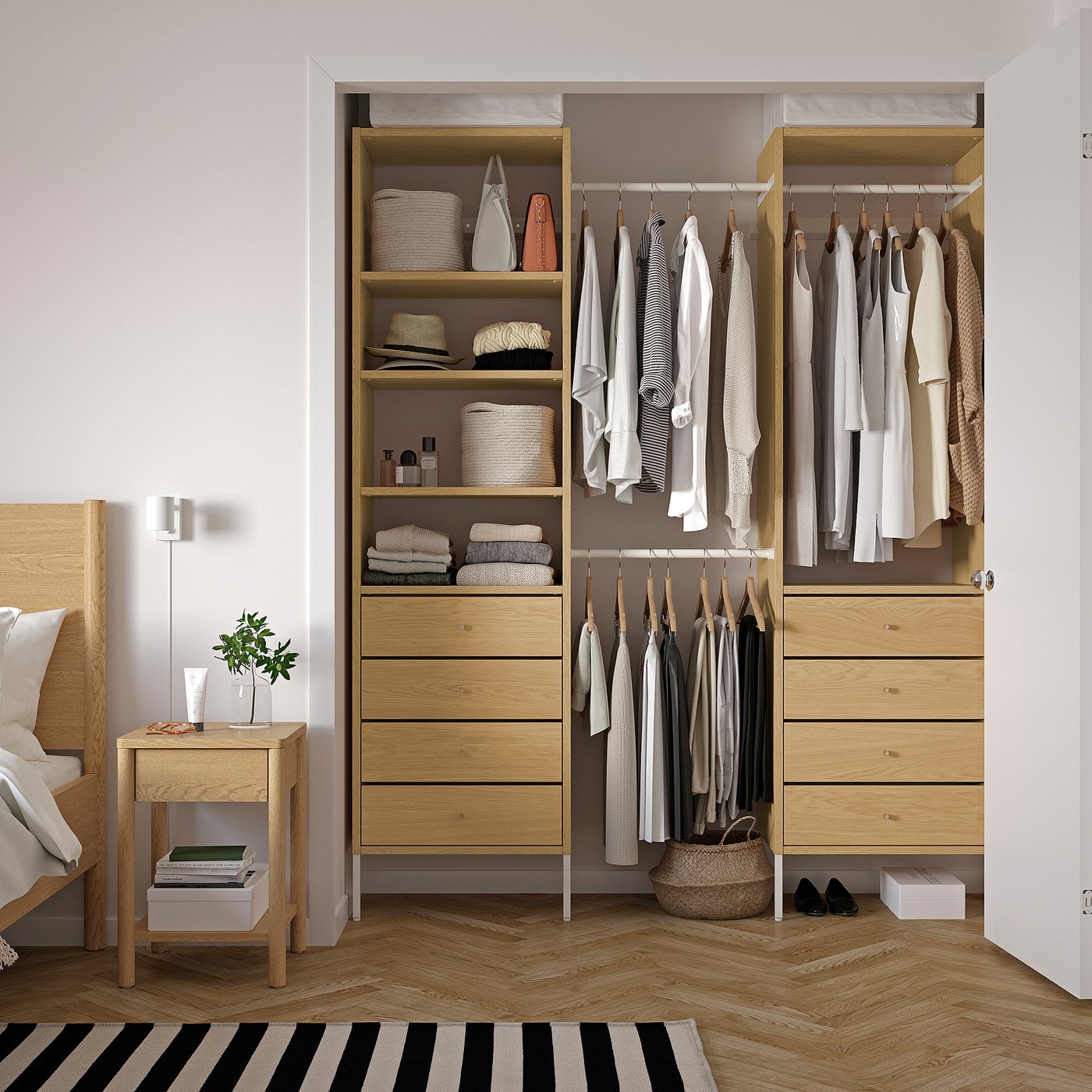 AURDAL wardrobe combination, oak veneer/white, 72-791/8x153/4x87