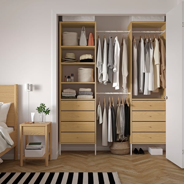 AURDAL Wardrobe combination, oak veneer/white, 72-79 1/8x15 3/4x87 "