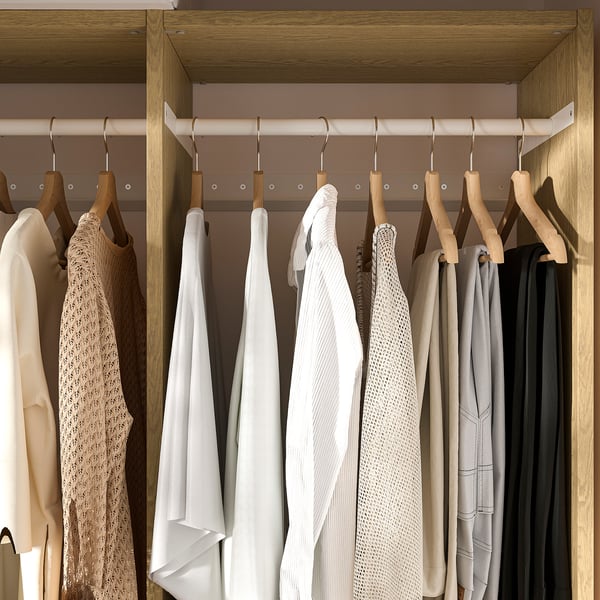 AURDAL Wardrobe combination, oak veneer/white, 118 7/8-132 7/8x15 3/4x87 "