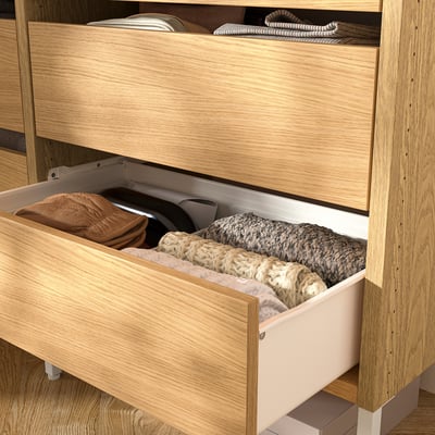 AURDAL Wardrobe combination, oak veneer/white, 70 7/8-118 1/8x15 3/4x87 "