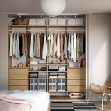 AURDAL Wardrobe combination, oak veneer/white, 98 3/8x15 3/4x87 "