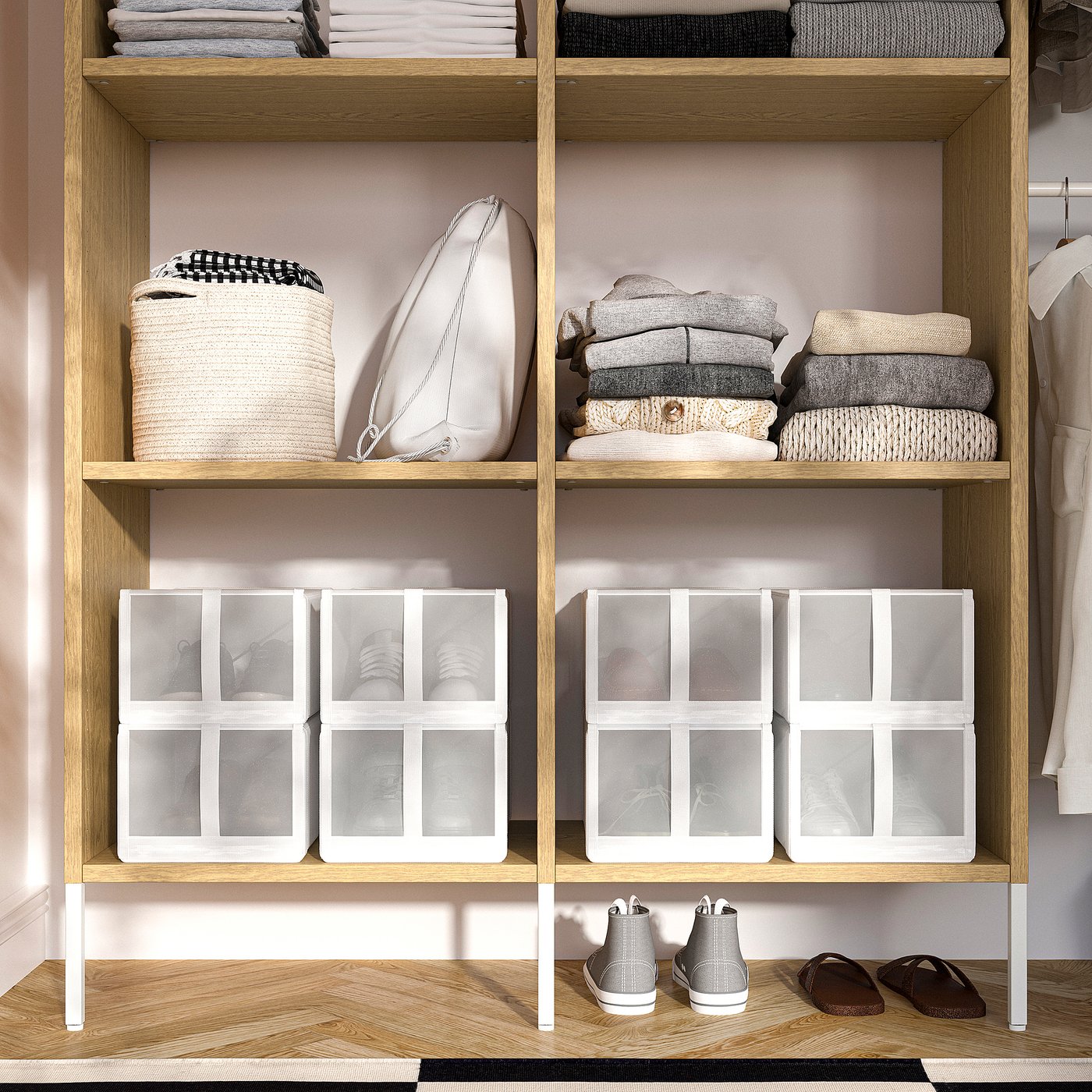 AURDAL wardrobe combination, oak veneer/white, 705/8-835/8x153