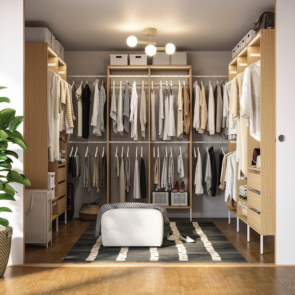 AURDAL Wardrobe combination, oak veneer/white, 70 7/8-118 1/8x15 3/4x87 "