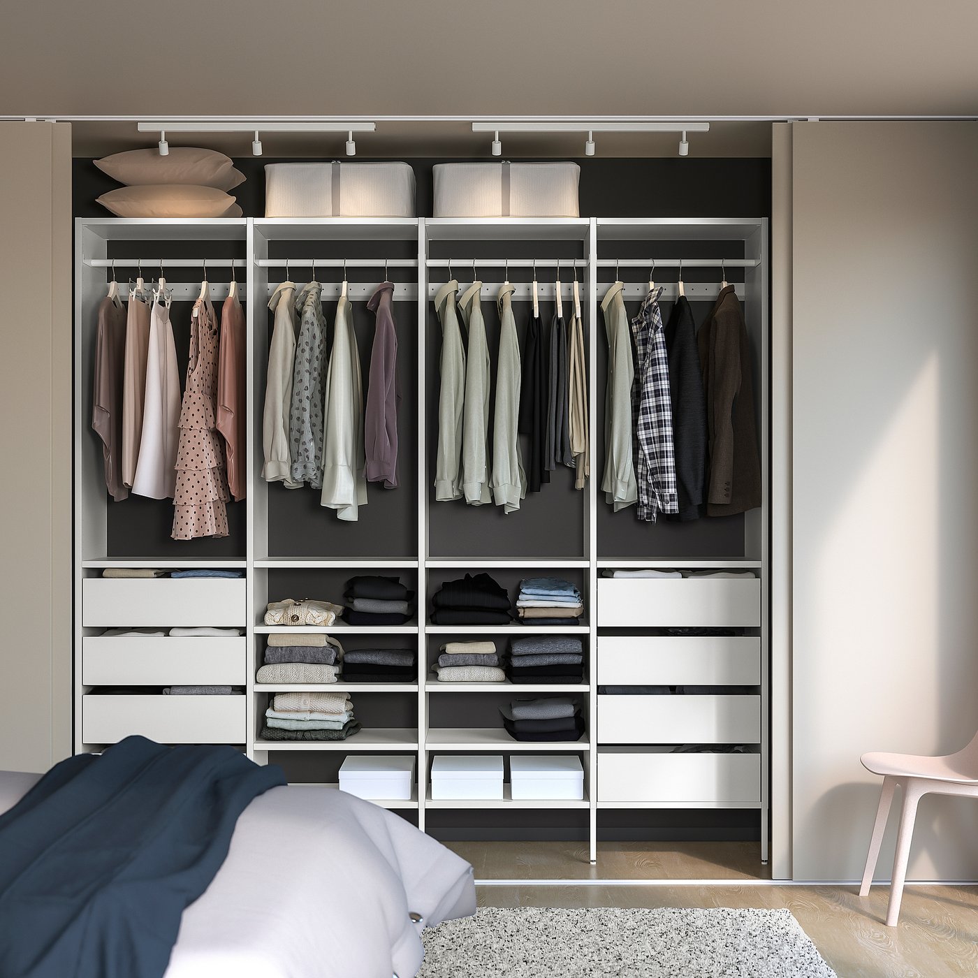 AURDAL wardrobe combination, white, 983/8x153/4x87