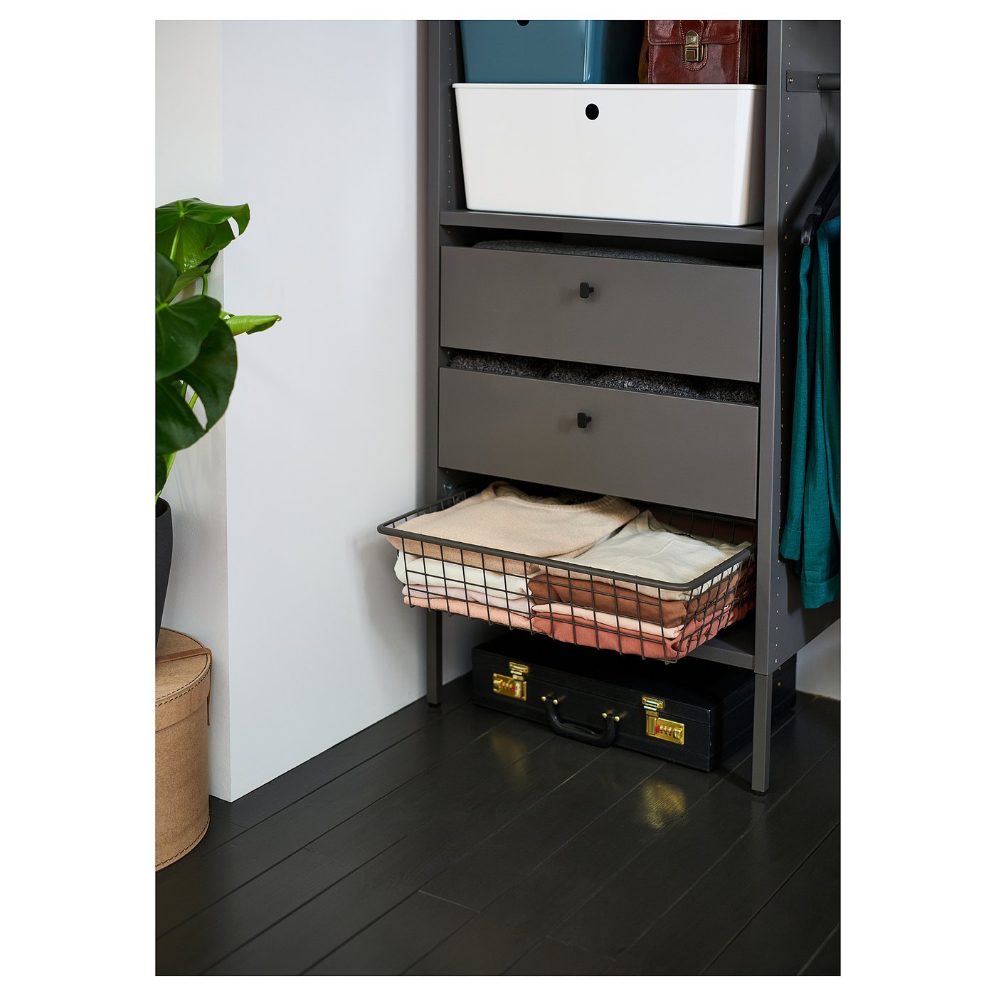 AURDAL wire basket with pull-out rail, dark gray, 221/4x153/4