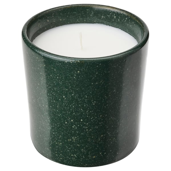 AVMÅLA Scented candle in ceramic jar, Crisp mint/dark green, 50 hr