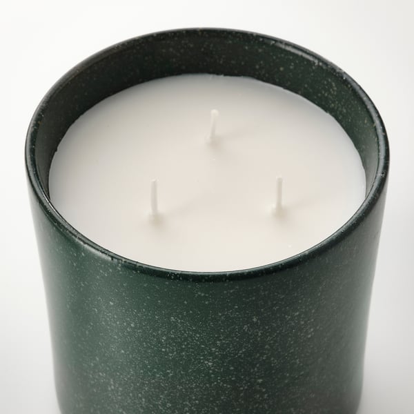 AVMÅLA Scented candle in ceramic jar w lid, Crisp mint/dark green, 60 hr