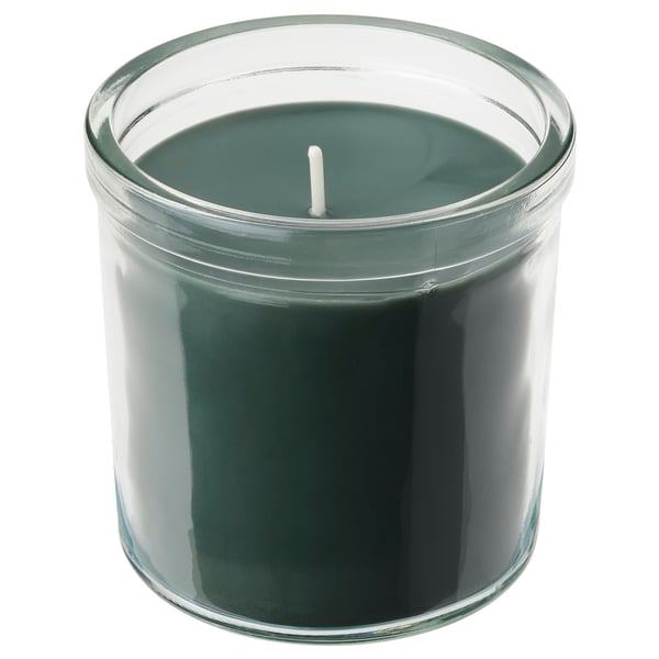 AVMÅLA Scented candle in glass, Crisp mint/dark green, 40 hr