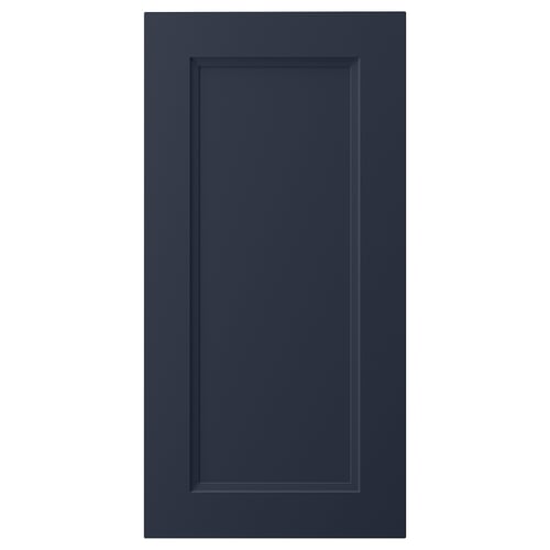 AXSTAD blue kitchen door, rectangular with inset panel, smooth foil surface.