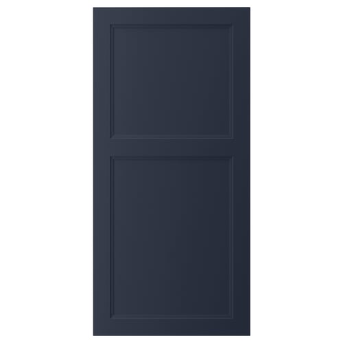 A single dark blue AXSTAD kitchen cabinet door with a smooth, rectangular design featuring inset panels.