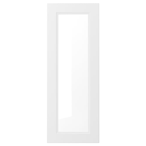Depicts a white AXSTAD cabinet door featuring a modern minimalist design with a central glass pane and sleek edges.