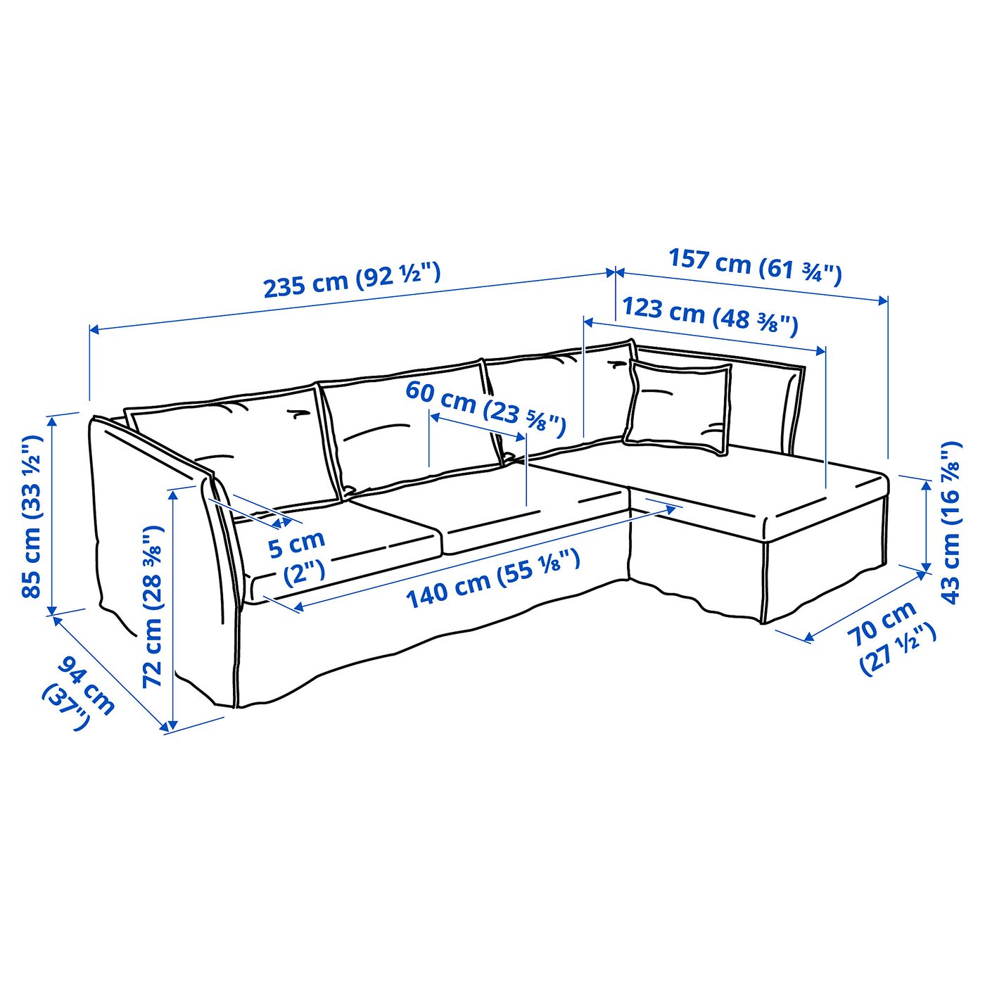 BACKSÄLEN sofa with chaise, Katorp natural - IKEA
