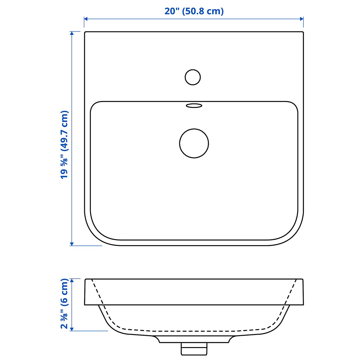 BACKSJÖN semi-recessed sink, white, 20x195/8