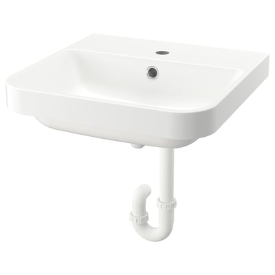 BACKSJÖN Semi-recessed sink with water trap, white, 20x19 5/8 "