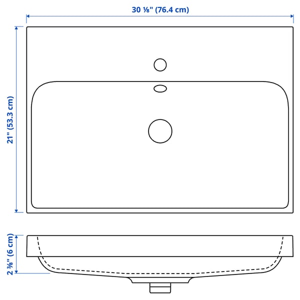 BACKSJÖN Sink, white, 30 1/8x21 "