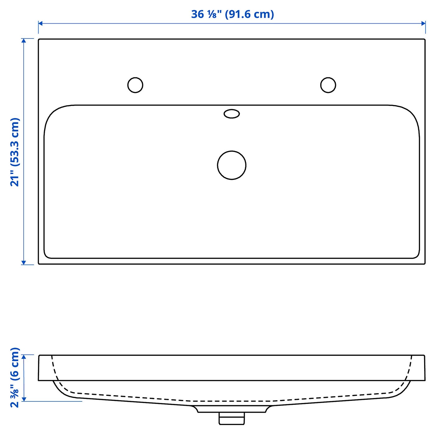 BACKSJÖN sink, white, 361/8x21