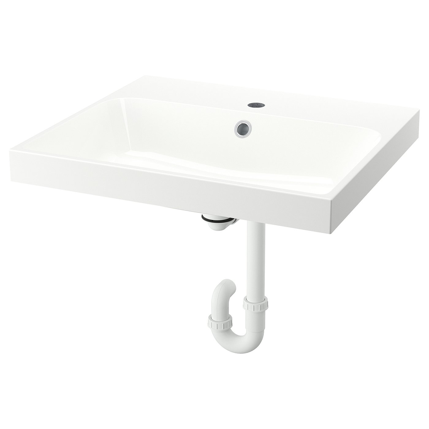 BACKSJÖN sink with water trap, white, 241/8x21
