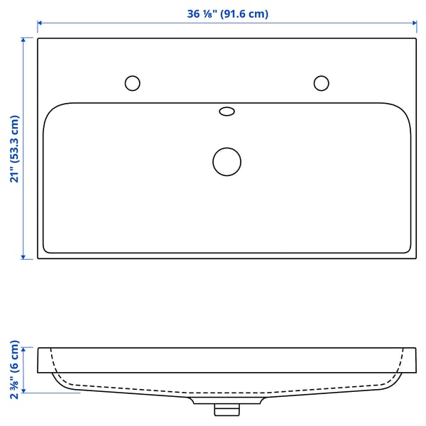 BACKSJÖN Sink with water trap, white, 36 1/8x21 "