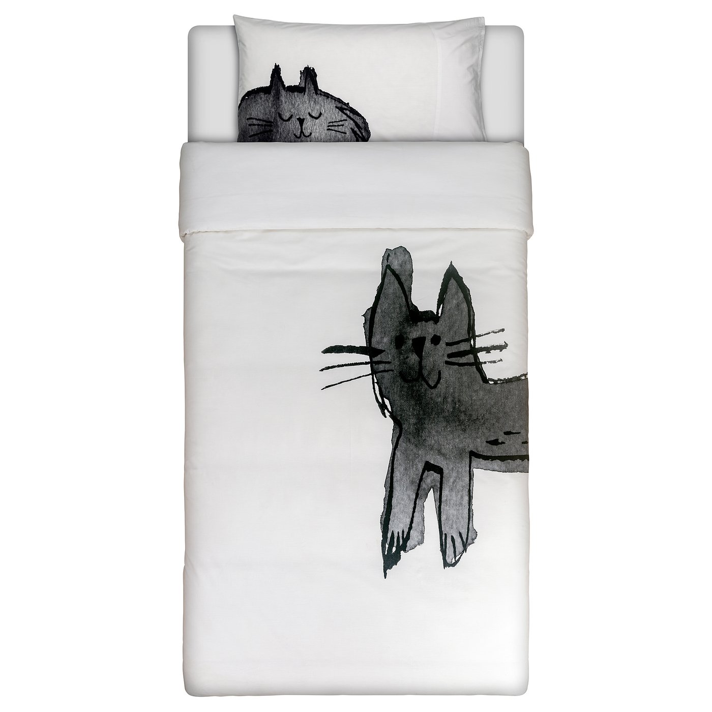 BACKSVALA Duvet cover and pillowcase, cat white, Twin IKEA