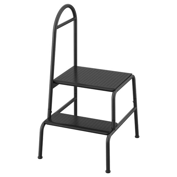 BÄSINGEN Step stool with handrail, 2-steps, anthracite