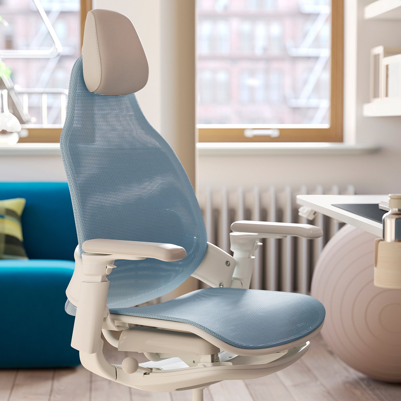 BÄSTBOLL gaming chair, blue/Mjuk light gray - IKEA