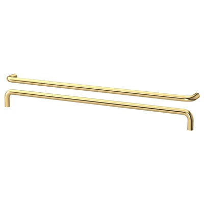 Two gold-colored, sleek, elongated handles with slight bends at both ends, lying horizontally, part of the BAGGANÄS series.