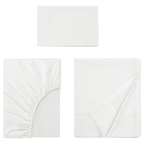 White BALSAMPOPPEL bed set - fitted sheet, flat sheet, pillowcase. Organic cotton.