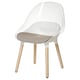Modern chair: clear seat, wood legs, grey cushion. Blends, comforts.