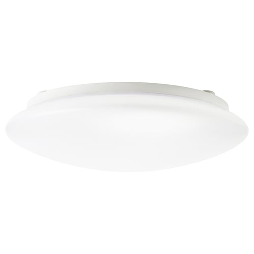 BARLAST white circular bathroom light fixture with diffused light.
