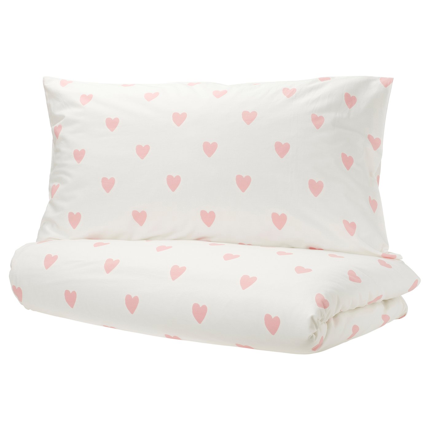 Duvet Cover And Pillowcase(S), Heart Pattern White/Pink