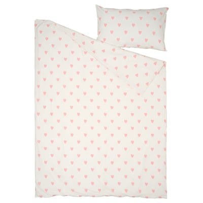 BARNDRÖM Duvet cover and pillowcase(s), heart pattern white/pink, Twin
