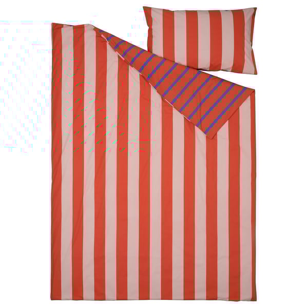 BARNDRÖM Duvet cover and pillowcase(s), pink red/stripe pattern, Twin