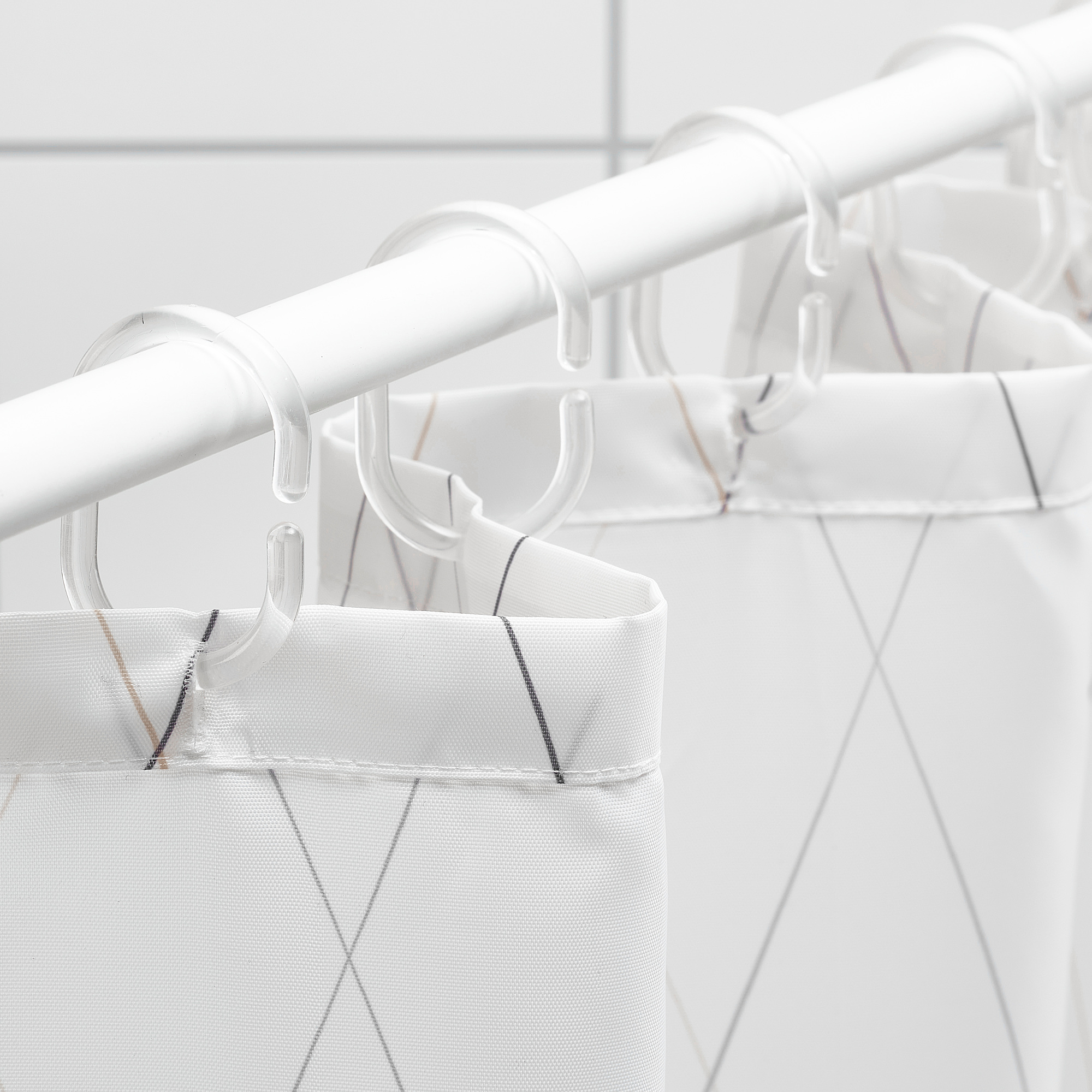 BASTSJÖN Shower curtain, white, gray/beige, 71x71" IKEA