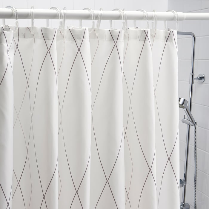 BASTSJÖN Shower curtain, white, gray/beige, 71x71" IKEA