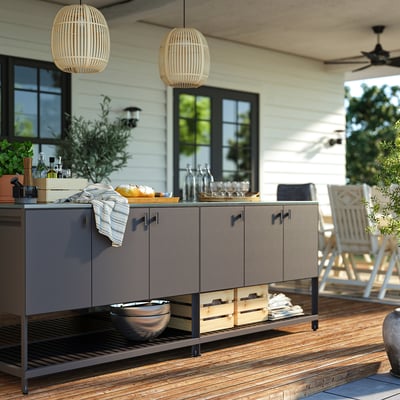 BÅTSKÄR Outdoor kitchen island, outdoor/dark gray, 94 1/2x47 1/4 "