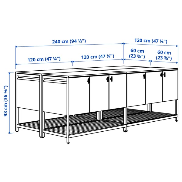 BÅTSKÄR Outdoor kitchen island, outdoor/dark gray, 94 1/2x47 1/4 "